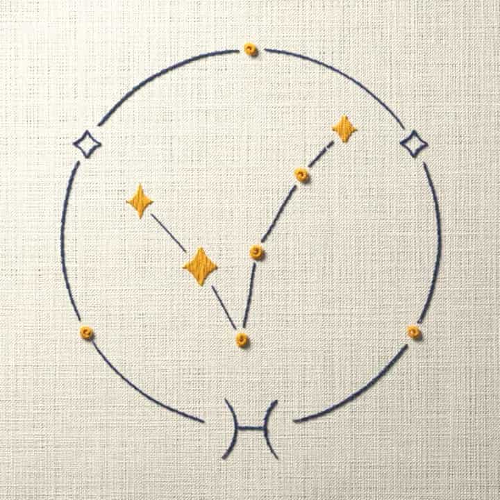Pisces zodiac sign: preview of the stitched design