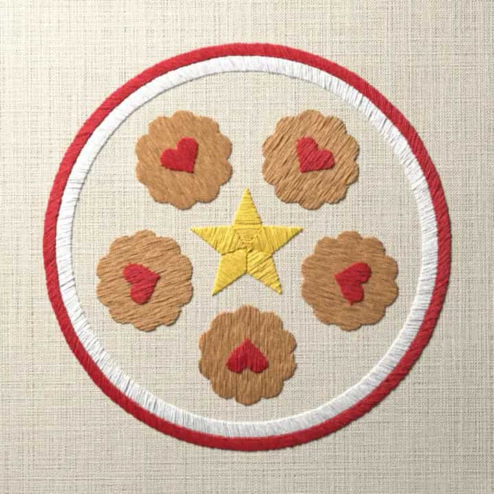 Plate of jam heart cookies: preview of the stitched design