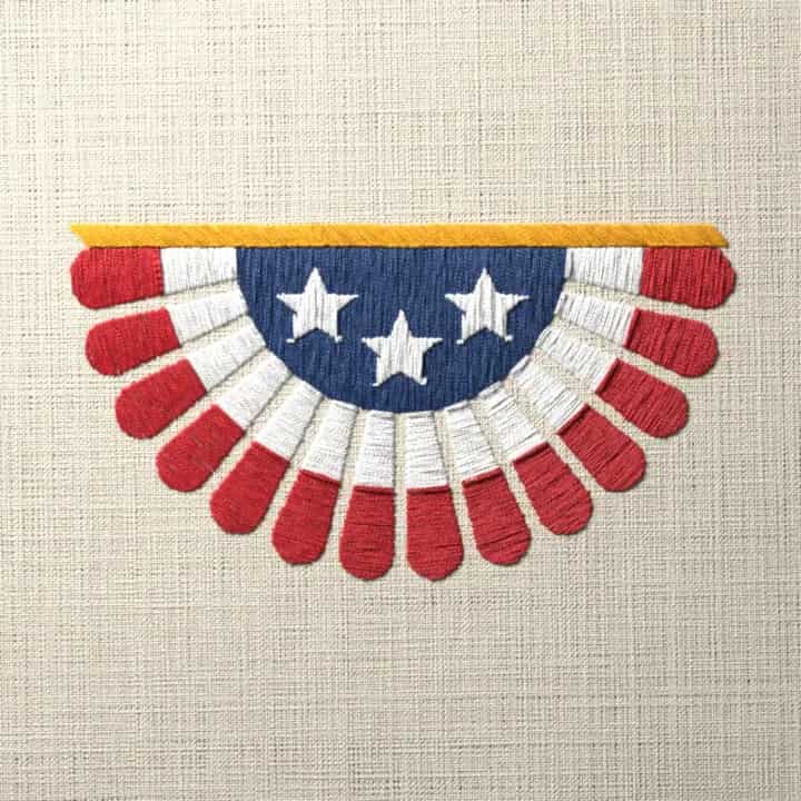 Pleated fan bunting with stars: preview of the stitched design