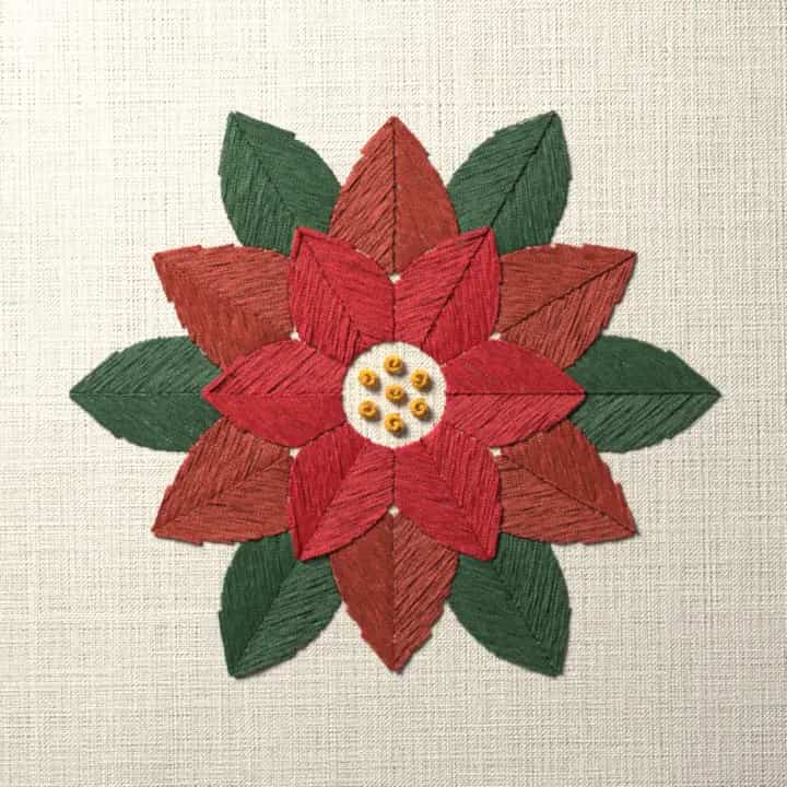 Poinsettia rosette: preview of the stitched design