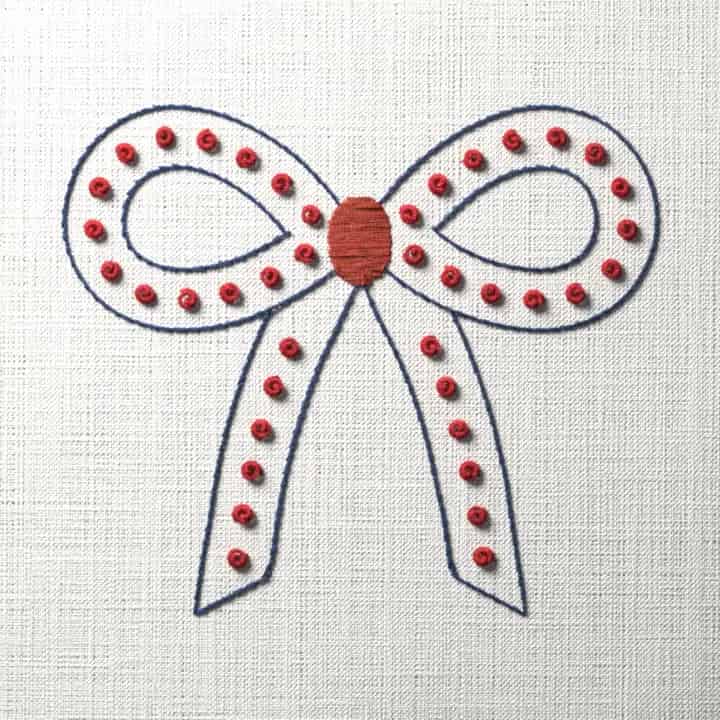 Polka dot bow: preview of the stitched design