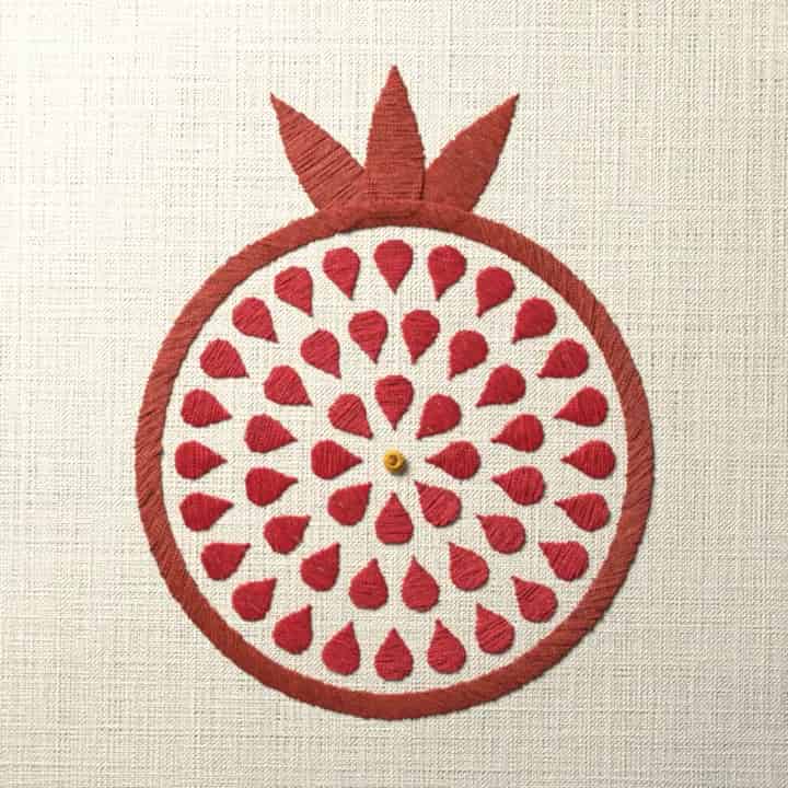 Pomegranate half: preview of the stitched design