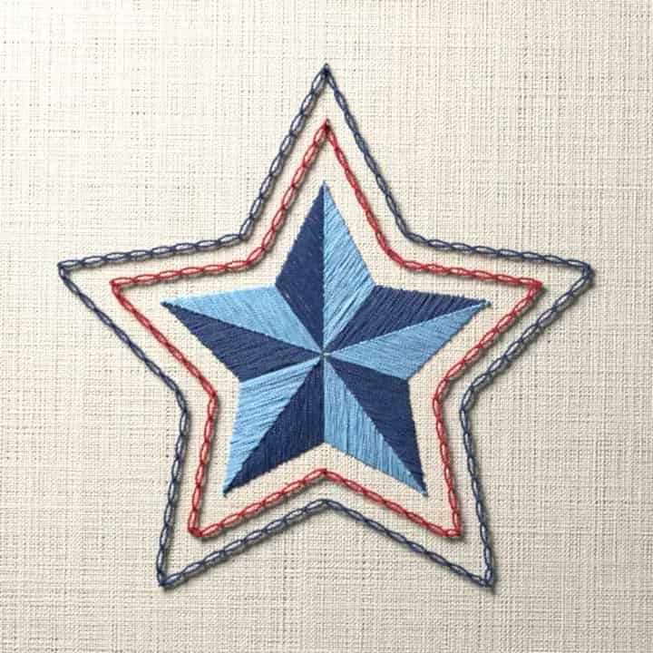 Rippled folk star: preview of the stitched design