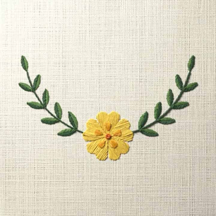 Primrose crescent spray: preview of the stitched design
