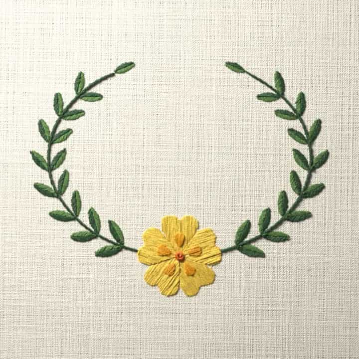 Primrose oval frame: preview of the stitched design