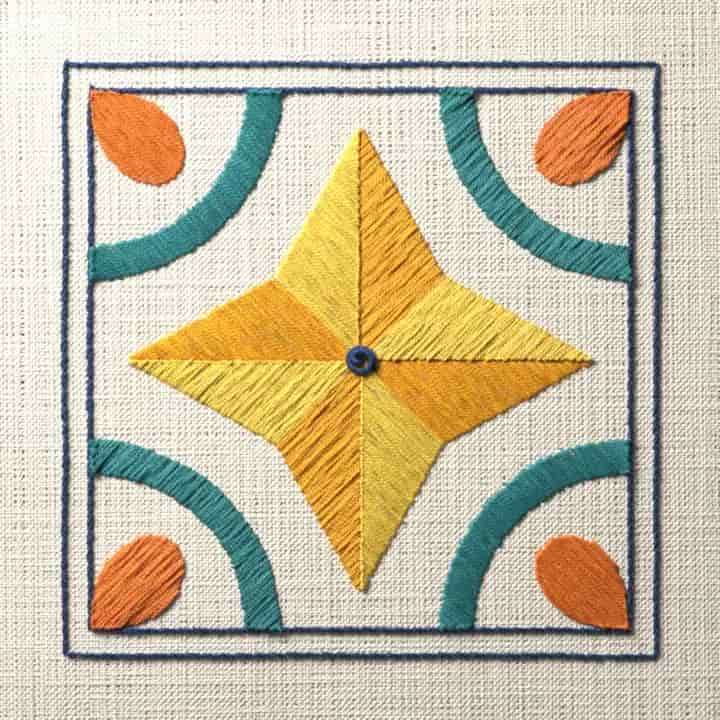 Star tile with quarter rings: preview of the stitched design