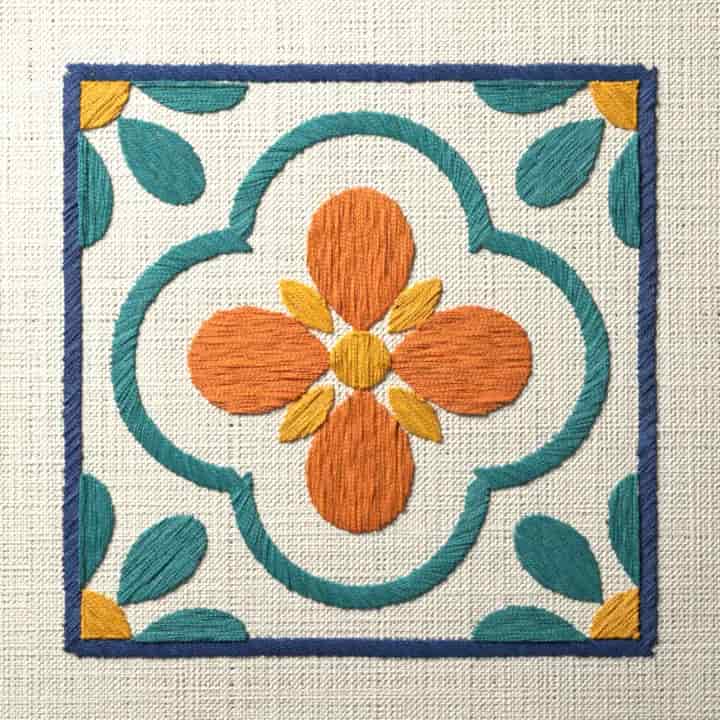 Quatrefoil flower tile: preview of the stitched design