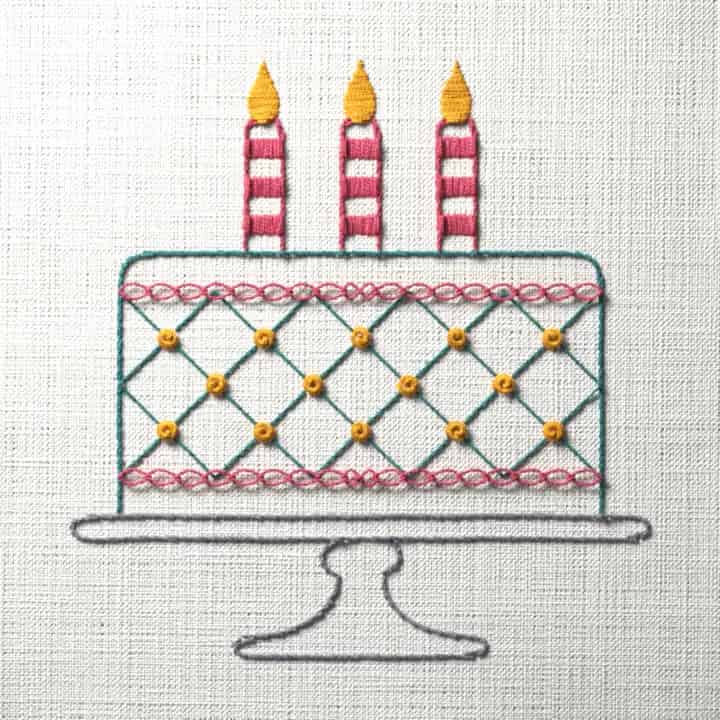 Quilted birthday cake: preview of the stitched design