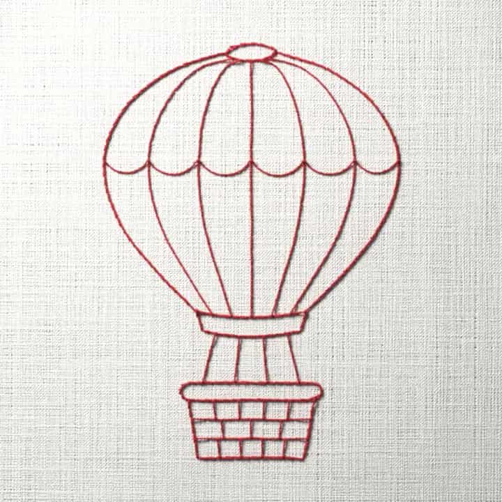 Redwork hot air balloon: preview of the stitched design