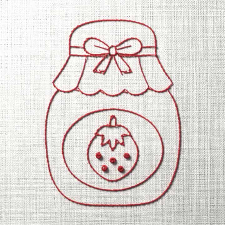 Redwork jar of jam: preview of the stitched design
