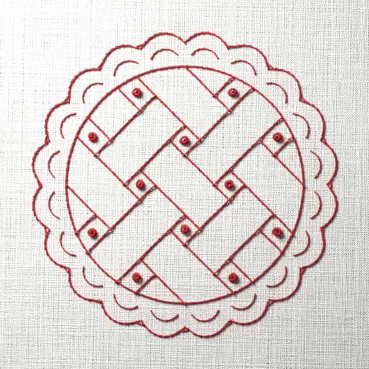 Redwork lattice pie from above: preview of the stitched design