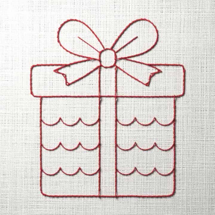 Redwork present with a bow: preview of the stitched design
