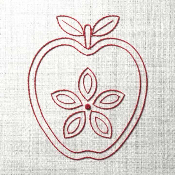 Redwork apple with a star core: preview of the stitched design