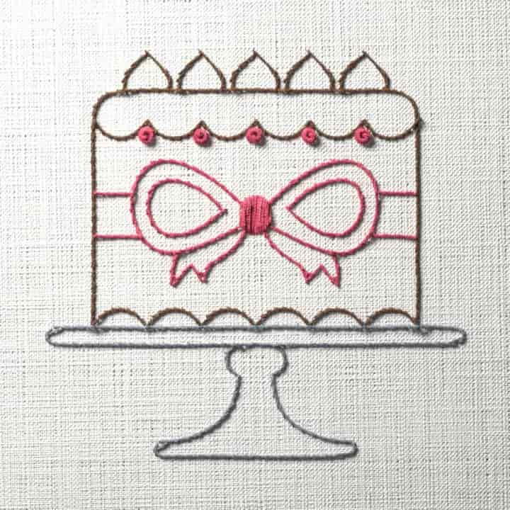 Layer cake with ribbon and bow: preview of the stitched design