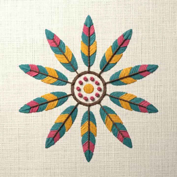 Ring of feathers: preview of the stitched design