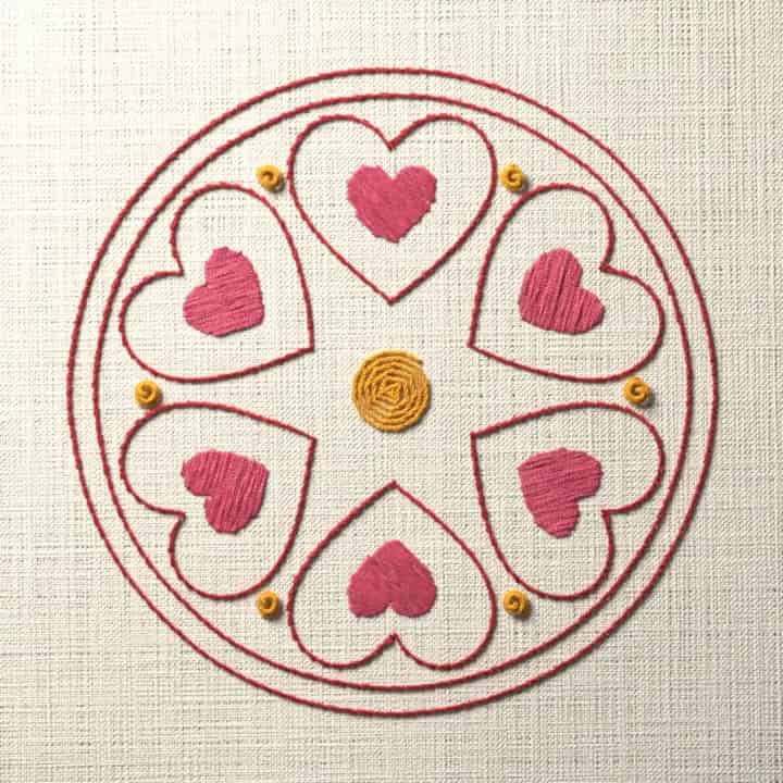 Ring of six hearts: preview of the stitched design