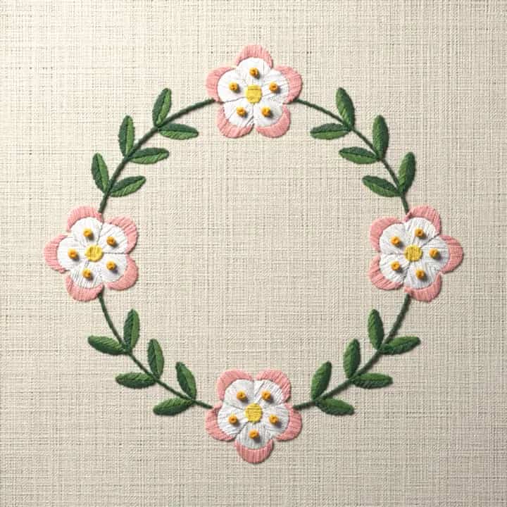 Apple blossom ring wreath: preview of the stitched design