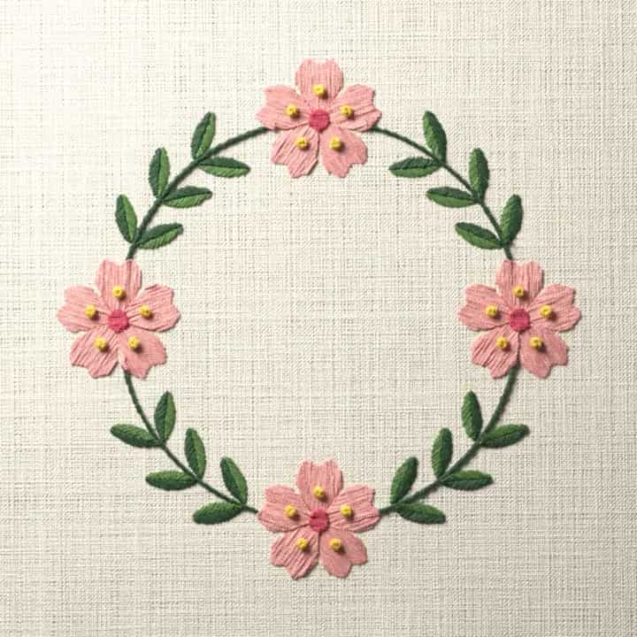 Cherry blossom ring wreath: preview of the stitched design