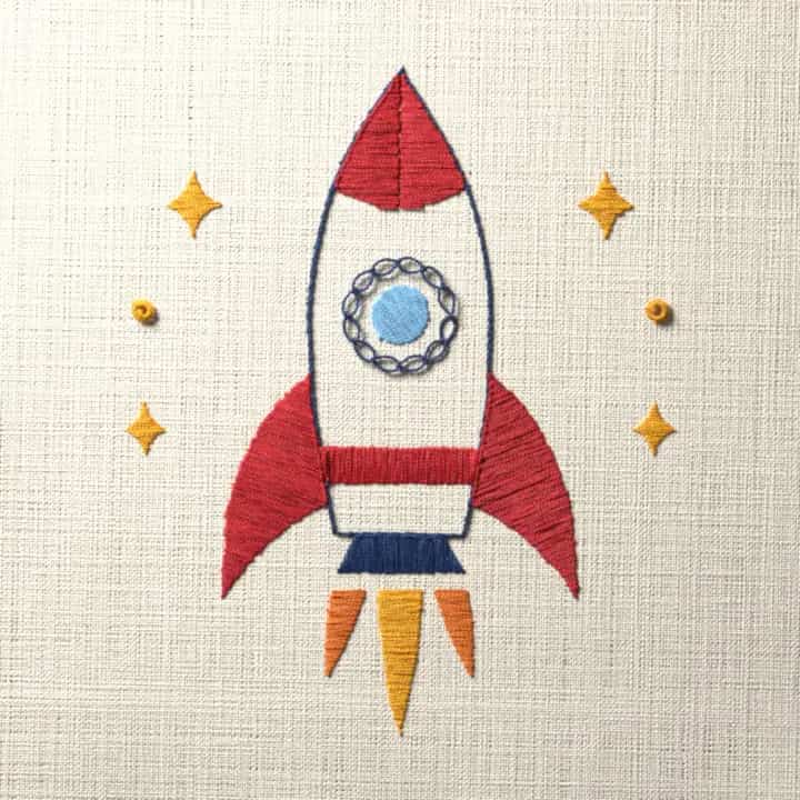 Rocket among stars: preview of the stitched design