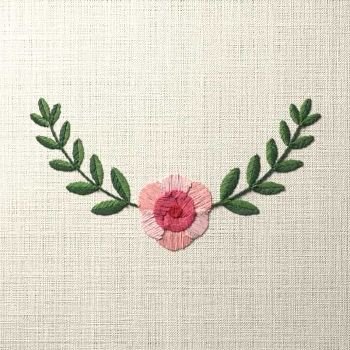 Rose crescent spray: preview of the stitched design