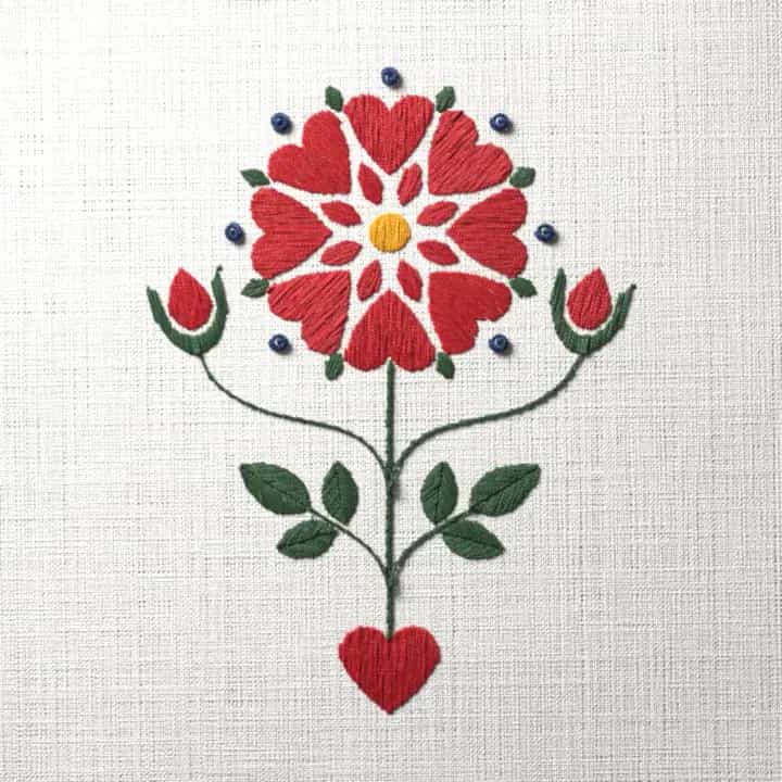 Folk rose: preview of the stitched design