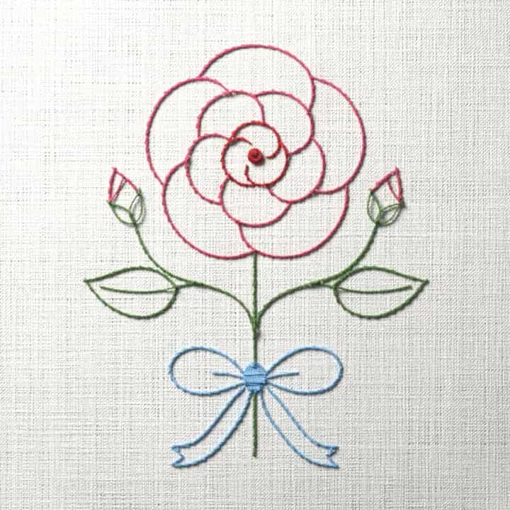 Rose posy tied with a bow: preview of the stitched design
