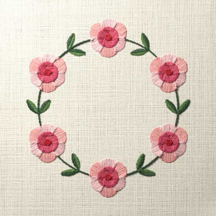 Rose ring wreath: preview of the stitched design