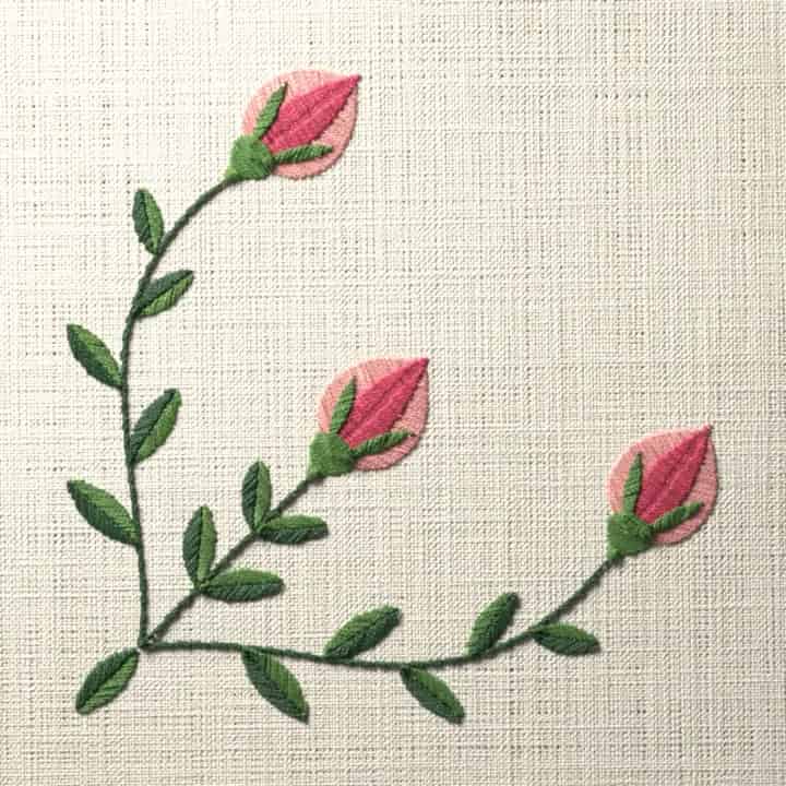 Rosebud spray corner: preview of the stitched design