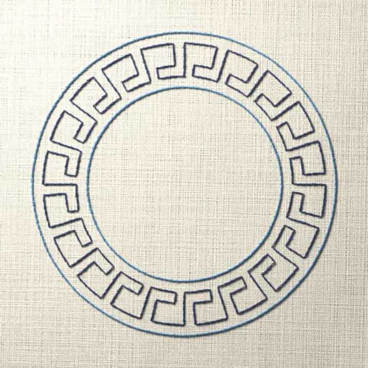 Round Greek key frame: preview of the stitched design