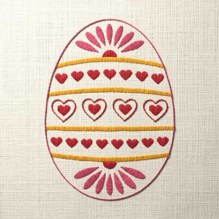 Easter egg with hearts: preview of the stitched design