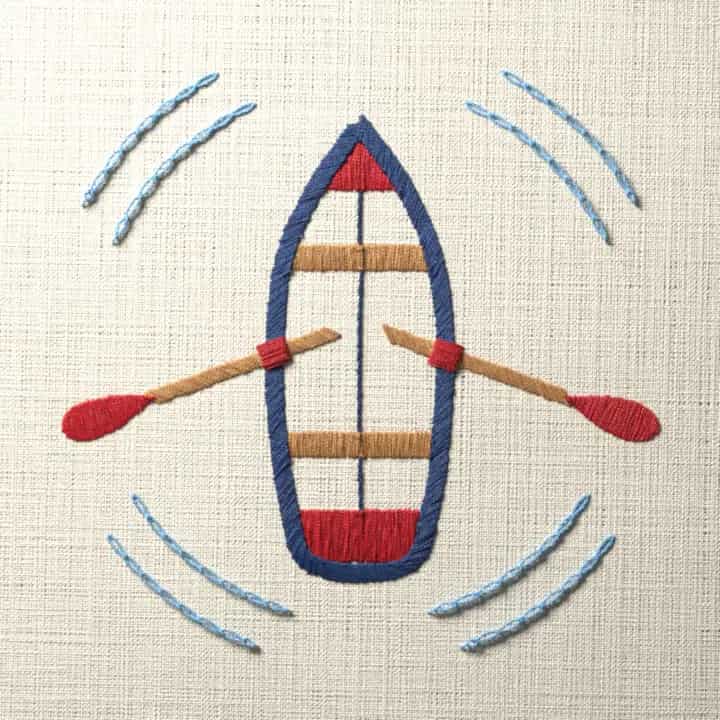 Rowboat among ripples: preview of the stitched design