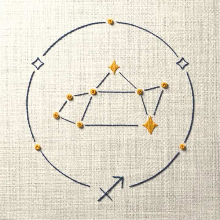 Sagittarius zodiac sign: preview of the stitched design