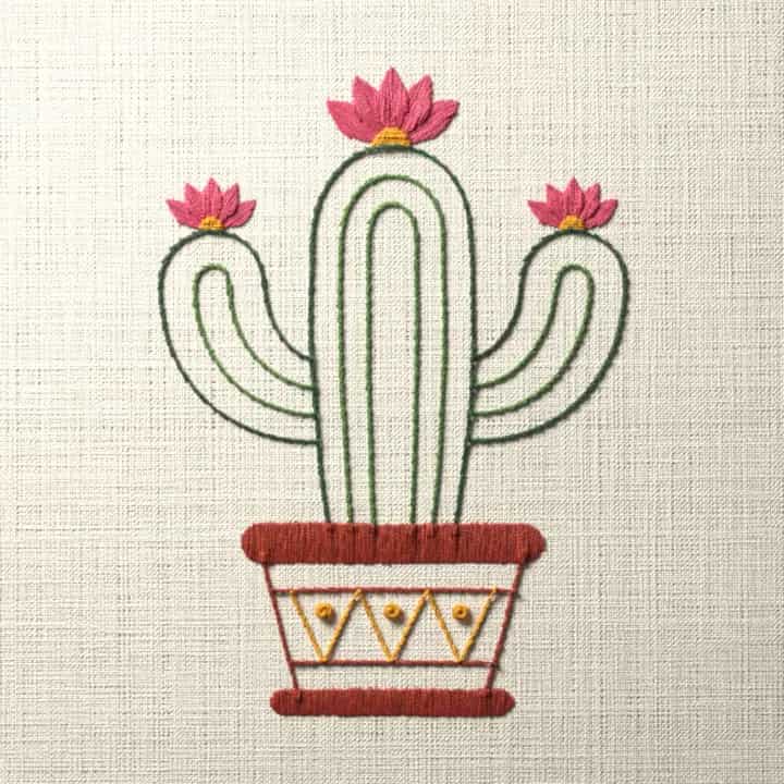 Two-armed saguaro in a pot: preview of the stitched design