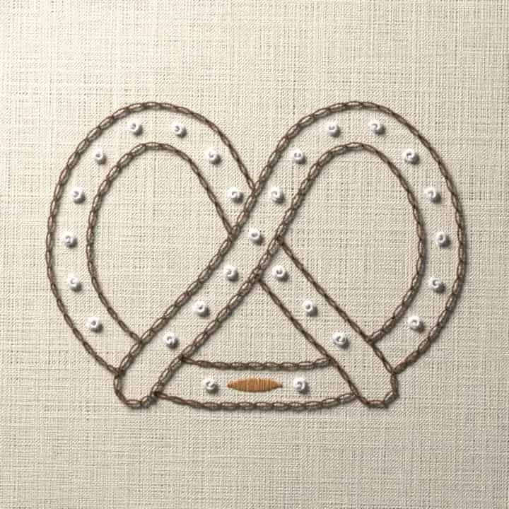 Salted soft pretzel: preview of the stitched design