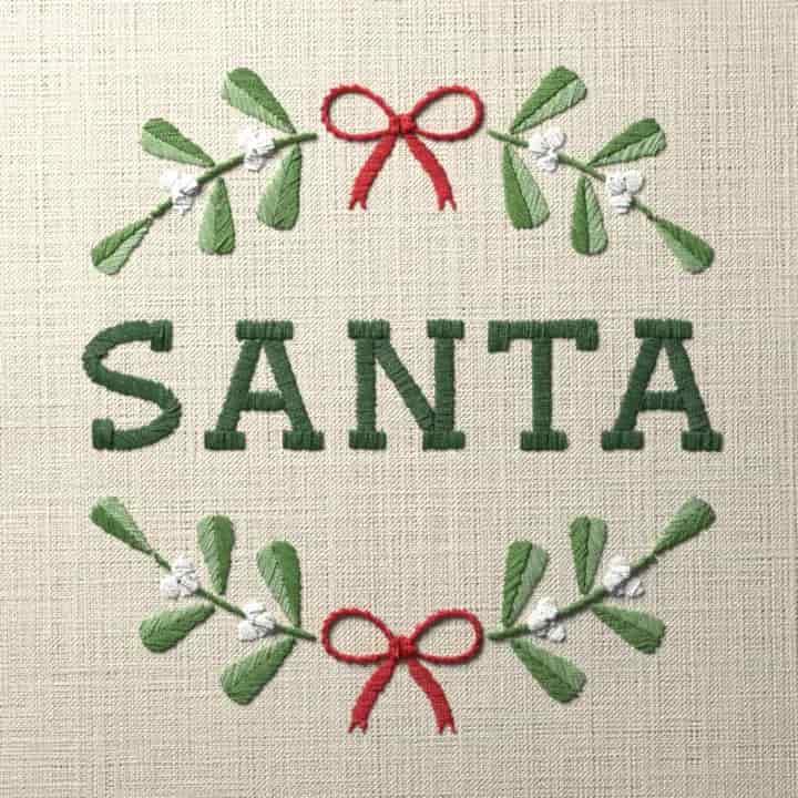 Santa in mistletoe: preview of the stitched design