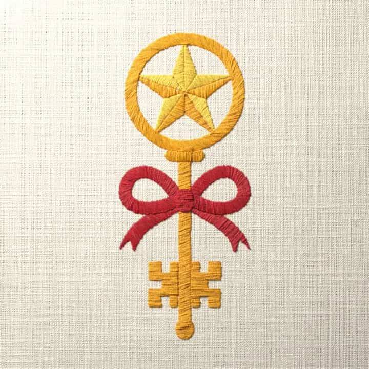Santa’s magic key with a star: preview of the stitched design