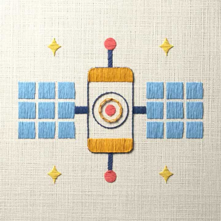 Satellite with solar panels: preview of the stitched design