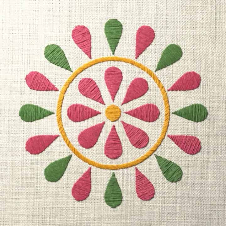 Satin stitch petal wheel: preview of the stitched design