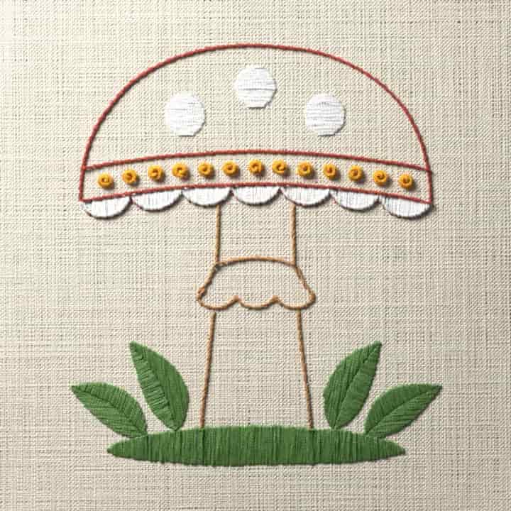 Mushroom with a scalloped cap: preview of the stitched design