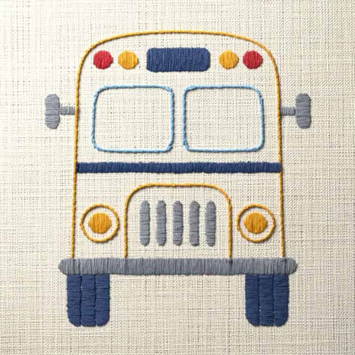 School bus: preview of the stitched design