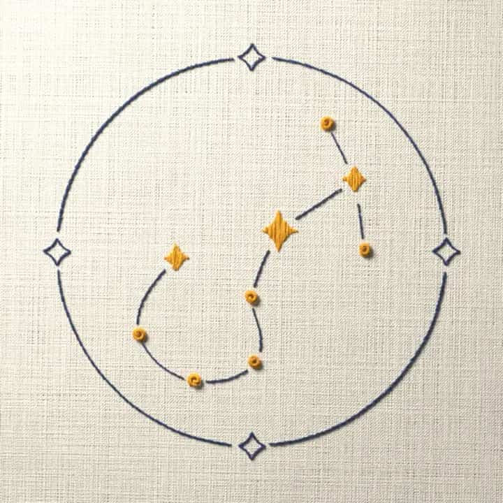 Scorpius constellation: preview of the stitched design