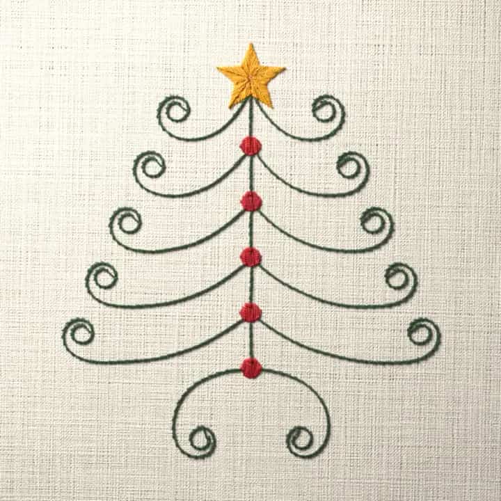 Scrollwork Christmas tree: preview of the stitched design