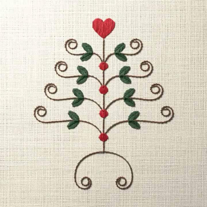 Scrollwork tree of life: preview of the stitched design