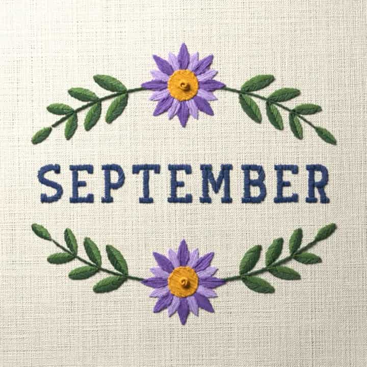 September birth flower, aster: preview of the stitched design
