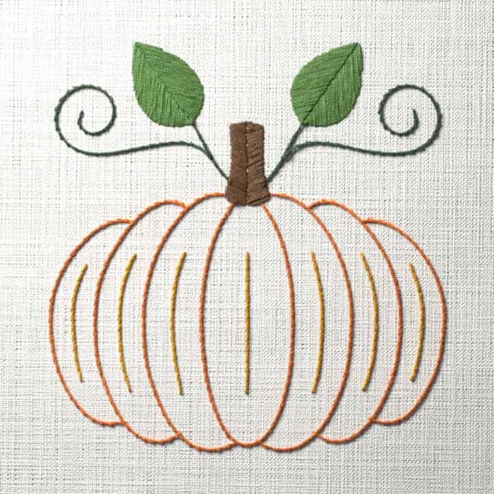 Pumpkin with vines: preview of the stitched design