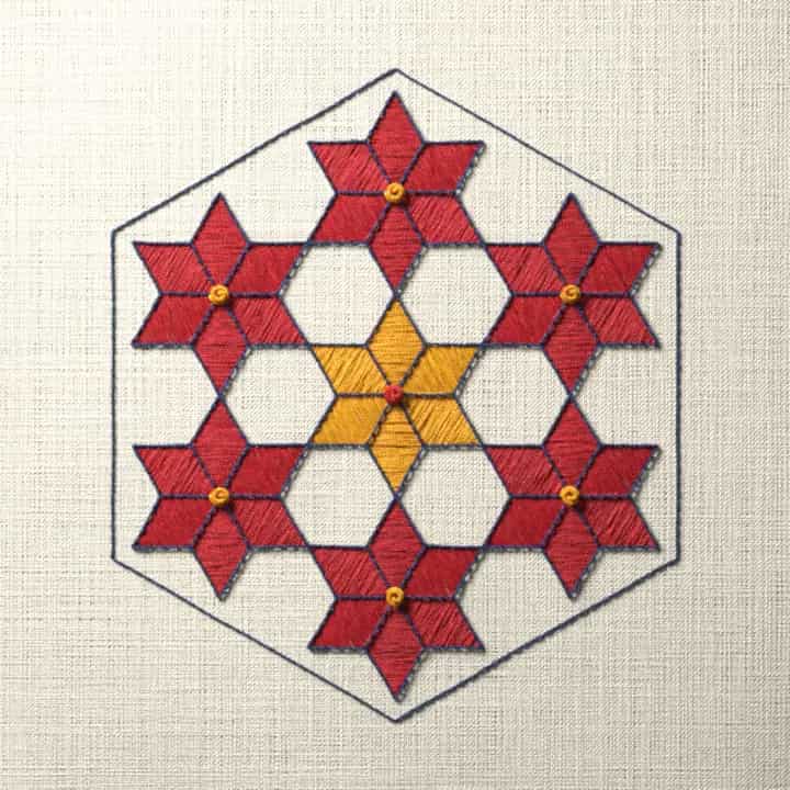 Seven sisters quilt: preview of the stitched design