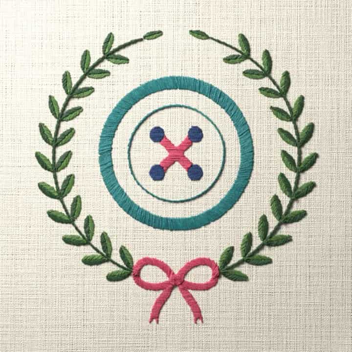 Button in laurel: preview of the stitched design