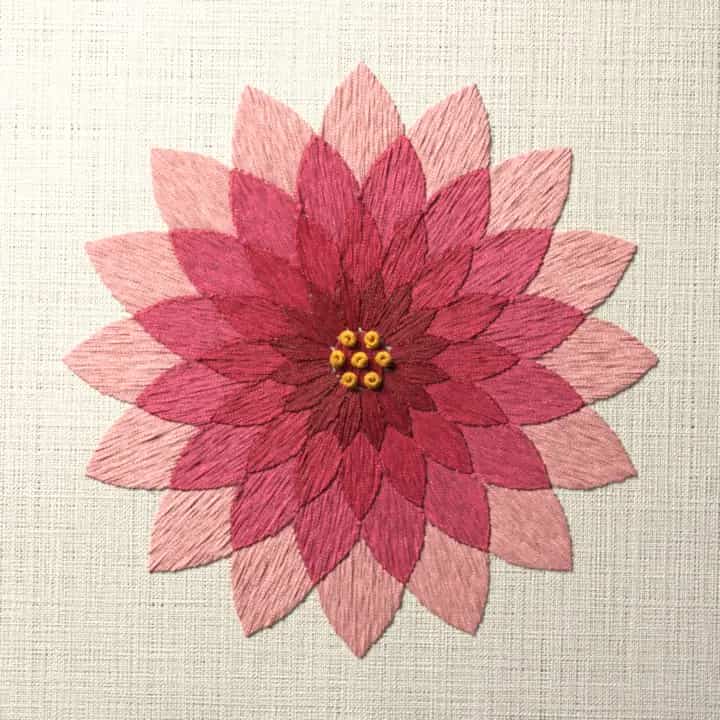 Shaded dahlia bloom: preview of the stitched design