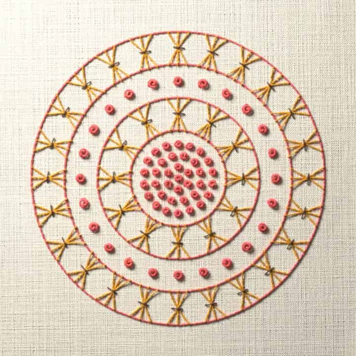 Two round bands of sheaf stitch: preview of the stitched design