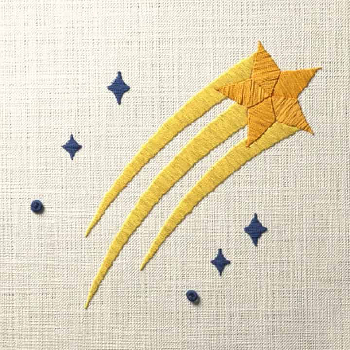 Shooting star: preview of the stitched design